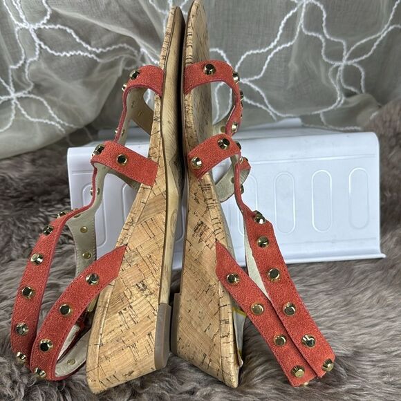 (S1) MICHAEL KORS JolieSuede Studded SandalsWOMEN /9 Mandarin $145Cork Wedge - Picture 5 of 11